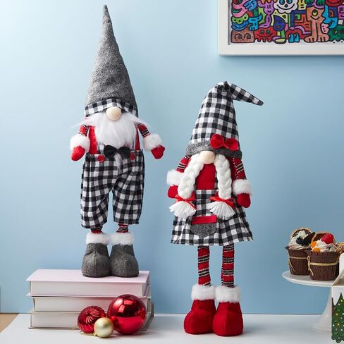 JOYIN 23" Standing Christmas Gnome Couple Decoration Retractable Legs Black Buffalo Style, Tomte Nordic Gnomes Christmas Indoor Decorations, Xmas gnome Decor, Christmas Party Gifts, Home Decorations in Saudi Arabia