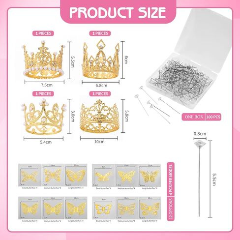 WATHFKCU 152 قطعة من إكسسوارات باقة الزهور ثلاثية الأبعاد لتزيين الفراشة الذهبية تاج صغير تاج باقة صدر دبابيس لؤلؤة دبابيس زهرة باقة إكسسوارات لتزيين حفلات أعياد الميلاد وحفلات الزفاف in Kuwait