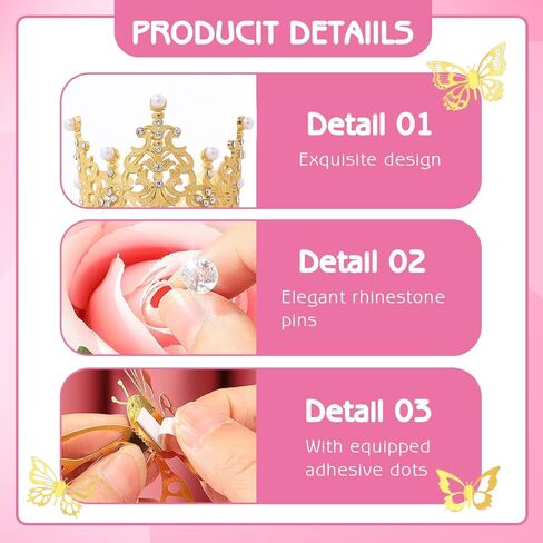 WATHFKCU 152 قطعة من إكسسوارات باقة الزهور ثلاثية الأبعاد لتزيين الفراشة الذهبية تاج صغير تاج باقة صدر دبابيس لؤلؤة دبابيس زهرة باقة إكسسوارات لتزيين حفلات أعياد الميلاد وحفلات الزفاف in Kuwait