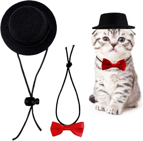 YOLUFER Small Pet Hat and Bow tie Guinea Pig Black Hat with Bow Tie Hamster Costume Pet Cap for Lizard Rabbit Hedgehog Kitten Doggy in Saudi Arabia