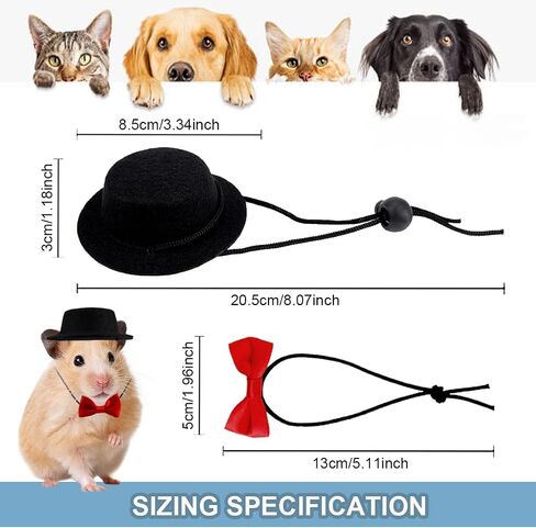 YOLUFER Small Pet Hat and Bow tie Guinea Pig Black Hat with Bow Tie Hamster Costume Pet Cap for Lizard Rabbit Hedgehog Kitten Doggy in Saudi Arabia