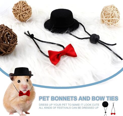 YOLUFER Small Pet Hat and Bow tie Guinea Pig Black Hat with Bow Tie Hamster Costume Pet Cap for Lizard Rabbit Hedgehog Kitten Doggy in Saudi Arabia
