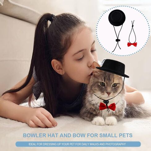 YOLUFER Small Pet Hat and Bow tie Guinea Pig Black Hat with Bow Tie Hamster Costume Pet Cap for Lizard Rabbit Hedgehog Kitten Doggy in Saudi Arabia