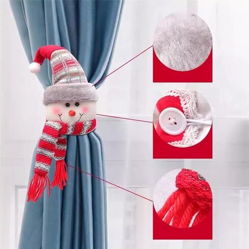 2Pcs Christmas Curtain Buckles Santa Claus Snowman Elk Curtain Tiebacks Xmas Window Decorations Curtain Holdbacks Fastener Buckles Wine Bottle Topper for Home Holiday Decor in Saudi Arabia