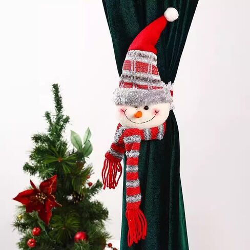 2Pcs Christmas Curtain Buckles Santa Claus Snowman Elk Curtain Tiebacks Xmas Window Decorations Curtain Holdbacks Fastener Buckles Wine Bottle Topper for Home Holiday Decor in Saudi Arabia