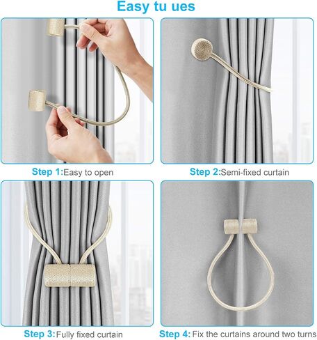 2 Pack Magnetic Curtain Tiebacks, The Most Convenient Drape Tie Backs, Decorative Rope Holdback Holder for holdbacks Big, Decorative Curtain Holdbacks (16 Inch Long), Beige in Saudi Arabia