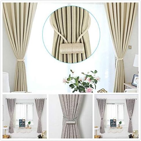 2 Pack Magnetic Curtain Tiebacks, The Most Convenient Drape Tie Backs, Decorative Rope Holdback Holder for holdbacks Big, Decorative Curtain Holdbacks (16 Inch Long), Beige in Saudi Arabia