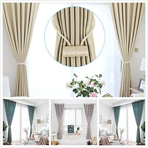 2 Pack Magnetic Curtain Tiebacks, The Most Convenient Drape Tie Backs, Decorative Rope Holdback Holder for holdbacks Big, Decorative Curtain Holdbacks (16 Inch Long), Beige in Saudi Arabia