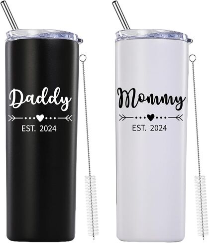 Daddy and Mommy Est 2024 Skinny Tumbler.New Parents Pregnancy Gifts.Fathers Day Mothers Day Birthday Christmas Gifts Ideas for New Mom Dad.Parents to Be Baby Shower Gifts(20oz Black&Rose Gold) in Saudi Arabia