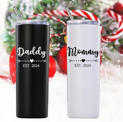 Daddy and Mommy Est 2024 Skinny Tumbler.New Parents Pregnancy Gifts.Fathers Day Mothers Day Birthday Christmas Gifts Ideas for New Mom Dad.Parents to Be Baby Shower Gifts(20oz Black&Rose Gold) in Saudi Arabia