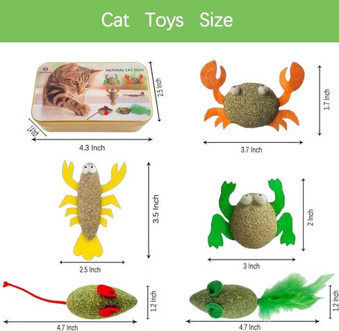 sioytoer ألعاب النعناع البري الطبيعية للقطط العصي الفضية تنظيف الأسنان القط مضغ لعبة تفاعلية سرطان البحر الضفدع الروبيان الجرذان ألعاب هدية الحيوان للقطط والقطط (6 قطع) in Kuwait