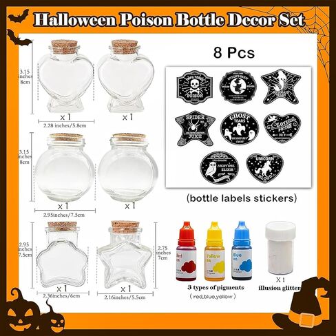 Ainswei Halloween Decoration Indoor,6Pcs Potion Bottles with 8Pcs Black And White Witch Lable Stickers,Tiered Tray for Home Room DIY Witchcraft Decor in Kuwait