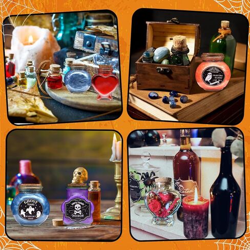Ainswei Halloween Decoration Indoor,6Pcs Potion Bottles with 8Pcs Black And White Witch Lable Stickers,Tiered Tray for Home Room DIY Witchcraft Decor in Kuwait