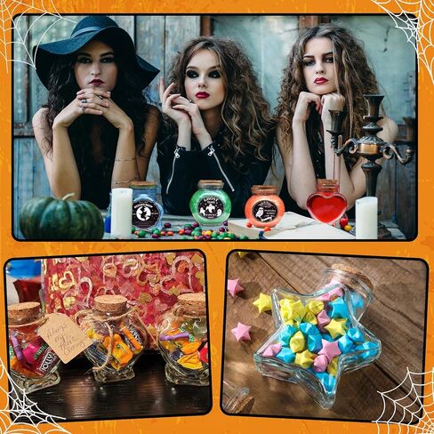 Ainswei Halloween Decoration Indoor,6Pcs Potion Bottles with 8Pcs Black And White Witch Lable Stickers,Tiered Tray for Home Room DIY Witchcraft Decor in Kuwait