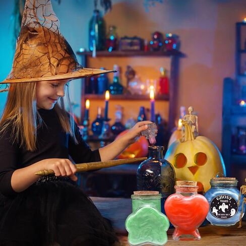 Ainswei Halloween Decoration Indoor,6Pcs Potion Bottles with 8Pcs Black And White Witch Lable Stickers,Tiered Tray for Home Room DIY Witchcraft Decor in Kuwait