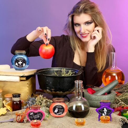 Ainswei Halloween Decoration Indoor,6Pcs Potion Bottles with 8Pcs Black And White Witch Lable Stickers,Tiered Tray for Home Room DIY Witchcraft Decor in Kuwait