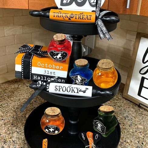 Ainswei Halloween Decoration Indoor,6Pcs Potion Bottles with 8Pcs Black And White Witch Lable Stickers,Tiered Tray for Home Room DIY Witchcraft Decor in Kuwait