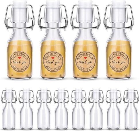12 Pcs Mini Flip Top Glass Bottle with Stoppers 4 oz Mini Swing Top Bottles Small Glass Bottles with Lid Kraft Adhesive Round Stickers for Wedding Themed Party Favors in Kuwait