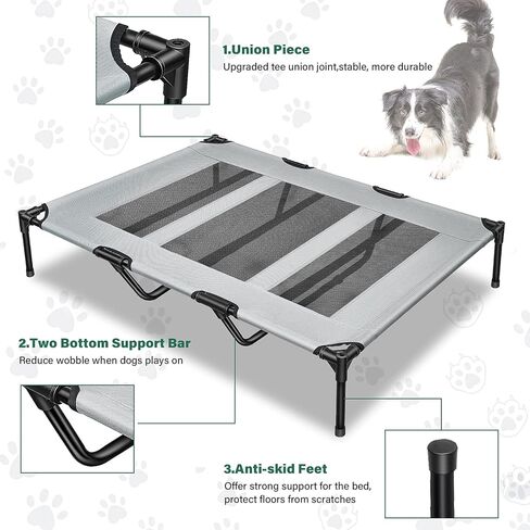 سرير كلاب خارجي من جي اتش جيه جيج، سرير كلاب مرتفع مع مظلة، سرير كلاب محمول مع غطاء قابل للازالة وشنطة حمل اضافية للتخييم او الشاطئ (رمادي داكن) in Kuwait