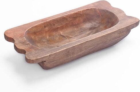QIELSER Wooden Dough Bowl Decor with Handles Natural Wood Hand Carved Decorative Wooden Farmhouse Fruit Bowl Handmade, Home Decoration Centerpiece, Dining Room Table Display Bowl 13.4" Lx6.3 Wx3.1 H in Kuwait