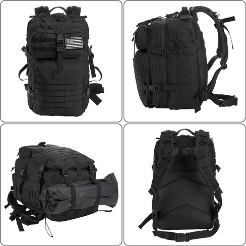 Elsjoy Black Military Tactical Backpack, 45L Large Army Assault Pack 3 Day Survival Backpack, MOLLE Military Backpack Army Rucksack for Men, Outdoor Hiking, Hunting in Saudi Arabia