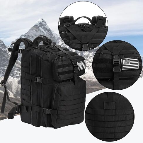 Elsjoy Black Military Tactical Backpack, 45L Large Army Assault Pack 3 Day Survival Backpack, MOLLE Military Backpack Army Rucksack for Men, Outdoor Hiking, Hunting in Saudi Arabia