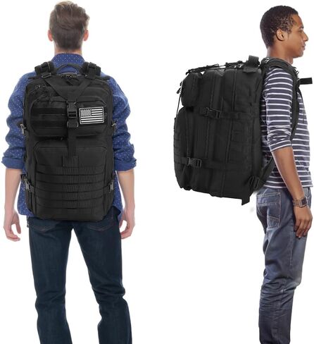 Elsjoy Black Military Tactical Backpack, 45L Large Army Assault Pack 3 Day Survival Backpack, MOLLE Military Backpack Army Rucksack for Men, Outdoor Hiking, Hunting in Saudi Arabia