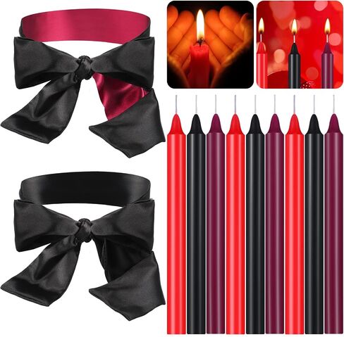 11 Pieces Low Temperature Candles Wax Play Candles Silk Blindfold Satin Eye Mask Romantic Candles Long Thin Drip Candles Silk Blindfolds in Saudi Arabia