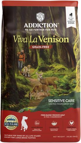 Addiction Viva La Venison Entrée Dog - طعام جاف - تركيبة بروتين ممتازة للكلاب - صُنعت في نيوزيلندا - العناية بالبشرة والمعطف - طعام الكلاب للكلاب البالغة والجراء - 33 رطلاً in Kuwait
