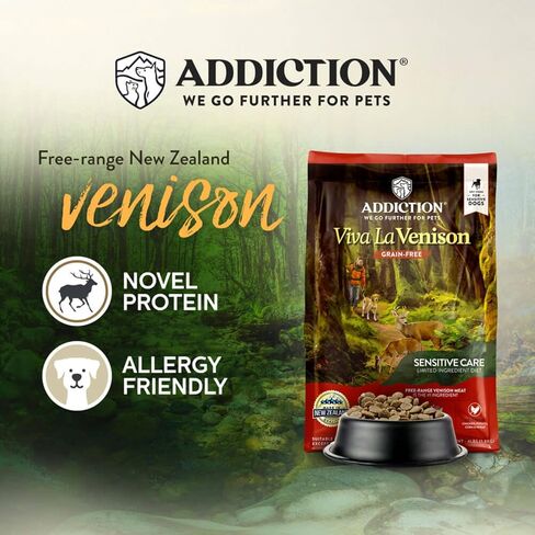 Addiction Viva La Venison Entrée Dog - طعام جاف - تركيبة بروتين ممتازة للكلاب - صُنعت في نيوزيلندا - العناية بالبشرة والمعطف - طعام الكلاب للكلاب البالغة والجراء - 33 رطلاً in Kuwait