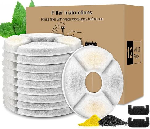 مرشحات بديلة لنافورة مياه القطط من أون بتس لأعلى، مربع 2.5 لتر، نافورة الحيوانات الأليفة الآلية 3 نظام ترشيح للحيوانات الأليفة، 8 عبوات و4 إسفنجات مسبقة الفلتر in Kuwait