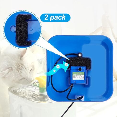 مرشحات بديلة لنافورة مياه القطط من أون بتس لأعلى، مربع 2.5 لتر، نافورة الحيوانات الأليفة الآلية 3 نظام ترشيح للحيوانات الأليفة، 8 عبوات و4 إسفنجات مسبقة الفلتر in Kuwait