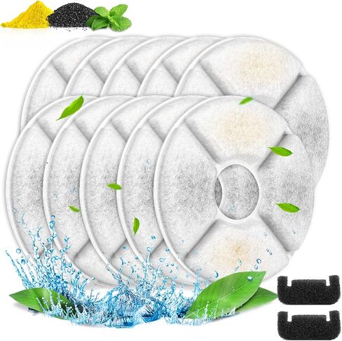 مرشحات بديلة لنافورة مياه القطط من أون بتس لأعلى، مربع 2.5 لتر، نافورة الحيوانات الأليفة الآلية 3 نظام ترشيح للحيوانات الأليفة، 8 عبوات و4 إسفنجات مسبقة الفلتر in Kuwait