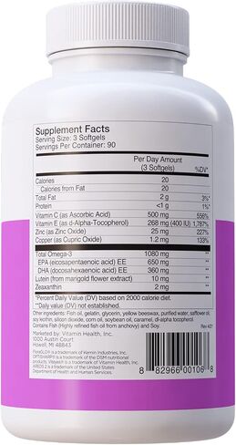 Viteyes AREDS 2 + Omega-3 Macular Health Formula Softgels, Triple strength Omega-3 (650 mg EPA, 350 mg DHA), Eye Health Vitamin for Vision Protection, 90 Softgels in Kuwait