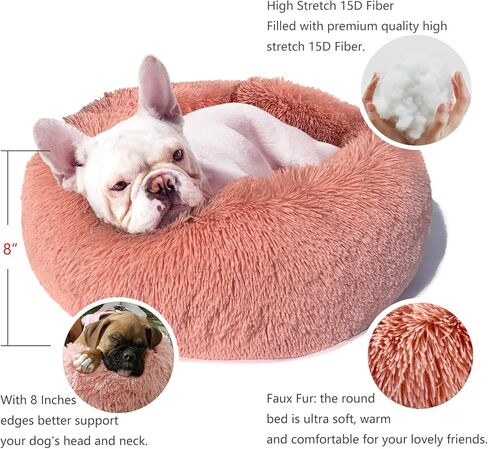 Small Dog Bed Girl Luxury Puppy Bed 23 Inches Fluffy Faux Fur, Self Warming Doggie Bed Calming Small Comfort Dogs Bed Washable… in Kuwait