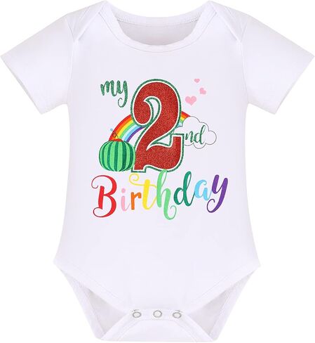 Baby Girl 1st / 2nd Birthday Outfit Short Sleeve Romper + Rainbow Princess Tulle Tutu Skirt + Headband 3PCS Clothes in Saudi Arabia