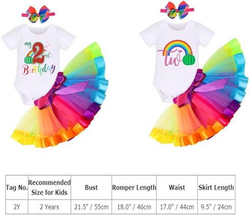 Baby Girl 1st / 2nd Birthday Outfit Short Sleeve Romper + Rainbow Princess Tulle Tutu Skirt + Headband 3PCS Clothes in Saudi Arabia