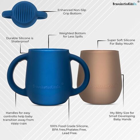 | Teenie Tiny™ Silicone Developmental Baby-Led Weaning Drinking Cups (2 pack) (Warm Taupe and Blue Fusion) in Saudi Arabia