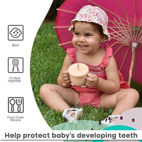 ABIDIA - Silicone Baby Training Cup with Straw Spill Proof Silicone Baby Cups With Lids Cup with Straw for Toddler Baby Cup with Straw 6-12 months (Dusty Rose) in Saudi Arabia