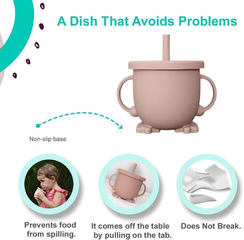 ABIDIA - Silicone Baby Training Cup with Straw Spill Proof Silicone Baby Cups With Lids Cup with Straw for Toddler Baby Cup with Straw 6-12 months (Dusty Rose) in Saudi Arabia