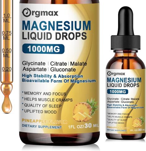 (عبوتان) قطرات مغنيسيوم سائلة 14 في 1 - مكمل مركب المغنيسيوم مع جليسينات المغنيسيوم 500 مجم، سيترات، مالات، أسبارتات، غلوكونات - بوتاسيوم، إل-ثيانين - للإجهاد والعضلات والأعصاب والنوم in Kuwait