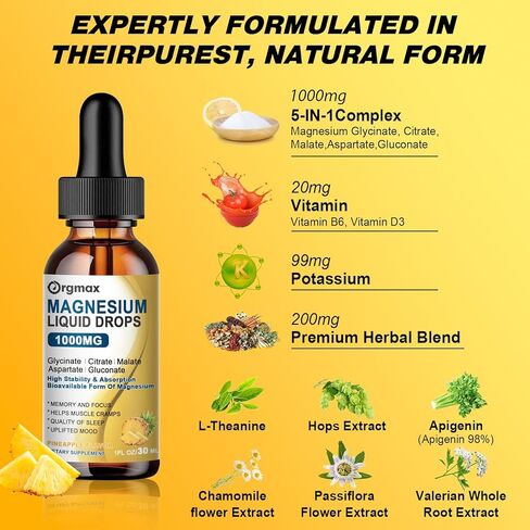 (عبوتان) قطرات مغنيسيوم سائلة 14 في 1 - مكمل مركب المغنيسيوم مع جليسينات المغنيسيوم 500 مجم، سيترات، مالات، أسبارتات، غلوكونات - بوتاسيوم، إل-ثيانين - للإجهاد والعضلات والأعصاب والنوم in Kuwait
