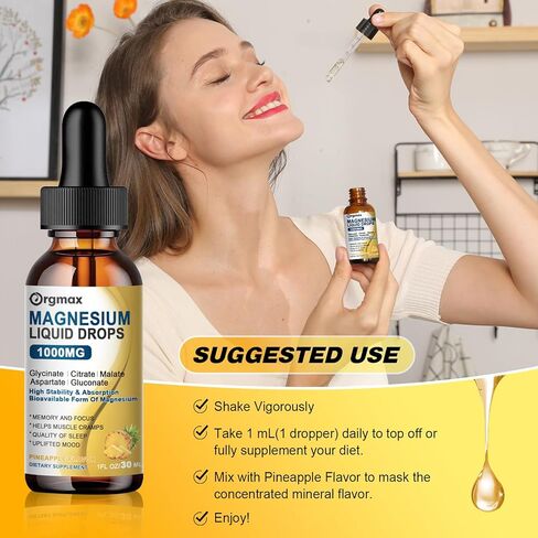 (عبوتان) قطرات مغنيسيوم سائلة 14 في 1 - مكمل مركب المغنيسيوم مع جليسينات المغنيسيوم 500 مجم، سيترات، مالات، أسبارتات، غلوكونات - بوتاسيوم، إل-ثيانين - للإجهاد والعضلات والأعصاب والنوم in Kuwait