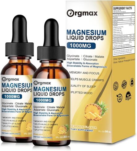 (عبوتان) قطرات مغنيسيوم سائلة 14 في 1 - مكمل مركب المغنيسيوم مع جليسينات المغنيسيوم 500 مجم، سيترات، مالات، أسبارتات، غلوكونات - بوتاسيوم، إل-ثيانين - للإجهاد والعضلات والأعصاب والنوم in Kuwait