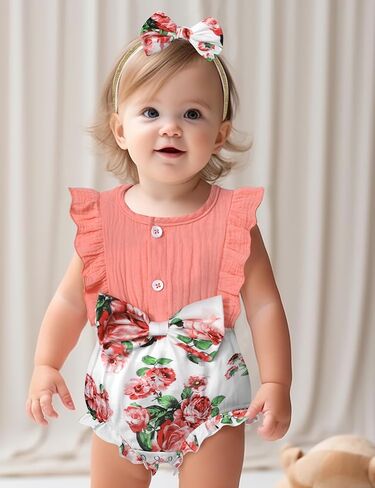 ملابس صيفية للفتيات الصغيرات من Oranchids بدون أكمام رومبير فقاعات لطيف لحديثي الولادة ملابس بوهو للفتيات الصغيرات in Kuwait