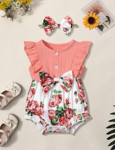 ملابس صيفية للفتيات الصغيرات من Oranchids بدون أكمام رومبير فقاعات لطيف لحديثي الولادة ملابس بوهو للفتيات الصغيرات in Kuwait