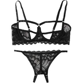 SweatyRocks Women's 2 Piece Lingerie Set Sheer Lace Underwire Bralette Bra and Shorts in Saudi Arabia