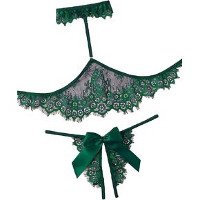 Lilosy Sexy Bow Choker Halter Floral Lace Sheer Lingerie Set for Women See Through Bra and Panty 2 Piece in Saudi Arabia
