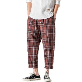 PRIJOUHE Men's Casual Capri Pants Elastic Waist Wide Leg Loose Baggy Harem Pants Breathable Summer Beach Pants