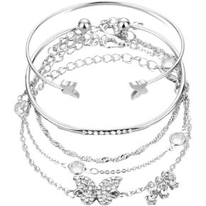 Fuqimanman2020 Bohemian 5pcs Butterfly Crystal Bangle Set Butterfly Open Bracelet for Women Girls